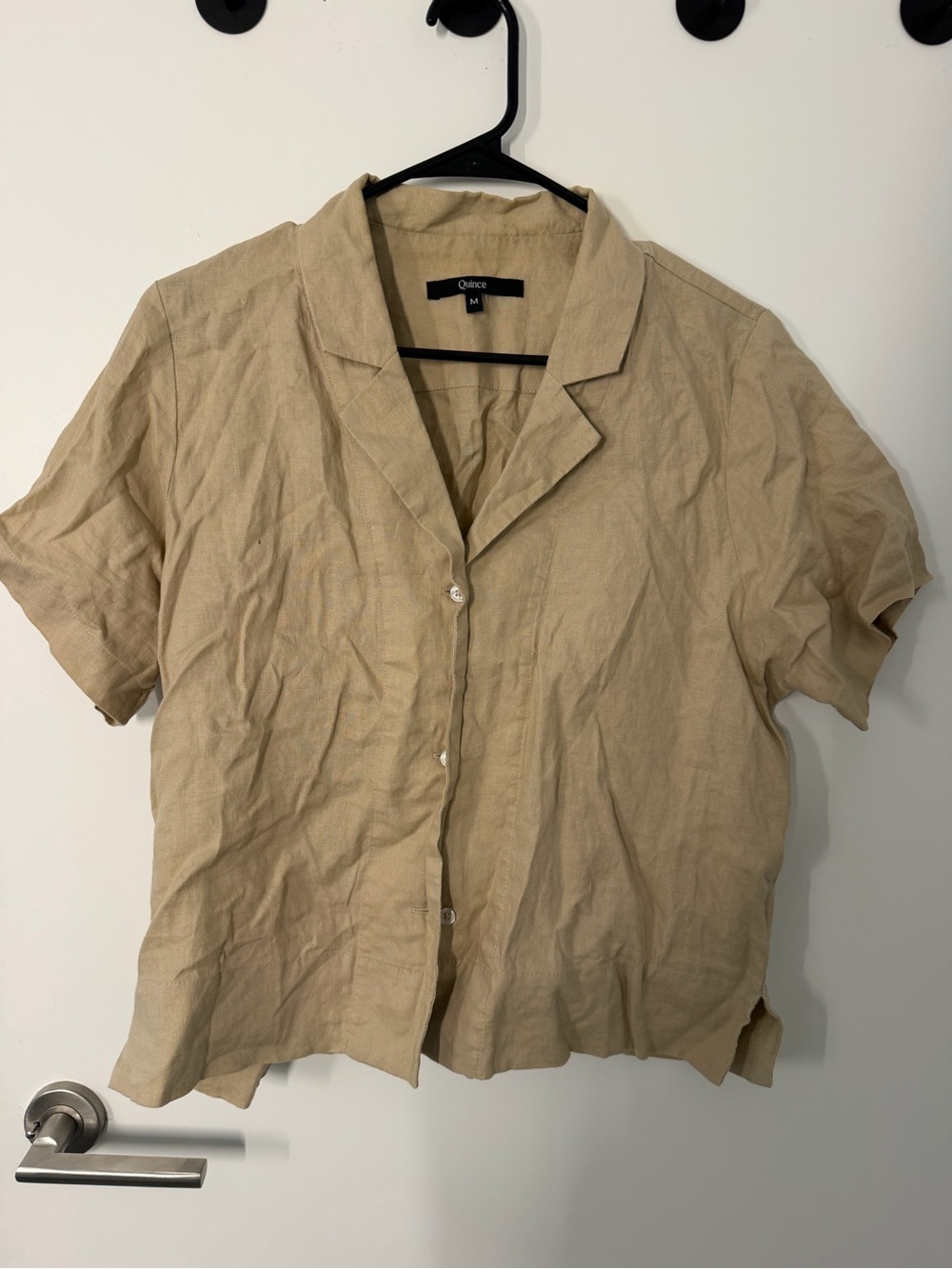Quince Relaxed Linen Camp-Collar Shirt in Light Tan